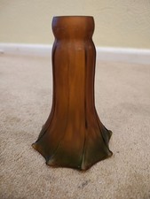 2 x Vintage LILY FLUTED GLASS Amber/ Green Tiffany LILYPAD Frill Lamp LAMPSHADES