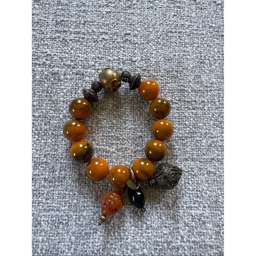 Handmade amber tone beaded - amber,