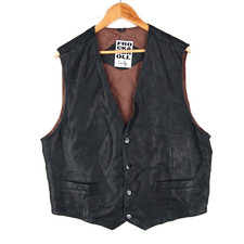 Vintage Black Leather Waistcoat Gilet Vest Size XL (T9521)