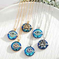 Zinc Turkish Evil Eye Hamsa Amulet Crystal Pendant Necklace Women Lucky Jewelry