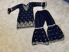 Girls Navy Chiffon Sharara And