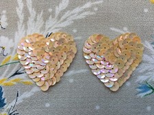 Sew on vintage sequinned fabric heart appliques, motifs, embellishments, trim