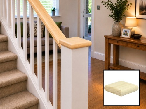 Pine flat newel - flat, cap