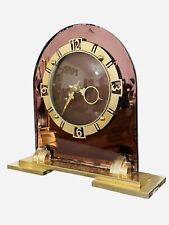 Art Deco Peach Mirror Glass & Brass Clock, English, C1930