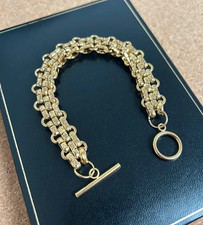 9ct Patterned Link Wide T-Bar