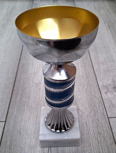 Silver metal trophy cup blue - metal, &