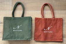 2 x Neptune Jute Tote Bags -  14 x 12" / 35 x 30cm - Green and Rust