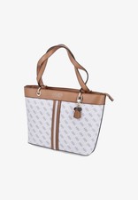 GUESS Noelle Elite Tote Coal Beige White Women's Bags New