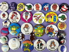 30+ Vintage 1970s 80s 90s TV Film Pin Badges E.T. Ghostbusters Wombles TMNT