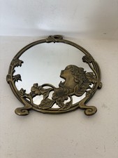 Vintage Andrea by Sadek Table Mirror Womans Face Bronze Tone Metal Frame Rare