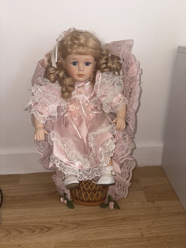 Sitting porcelain doll - porcelain,