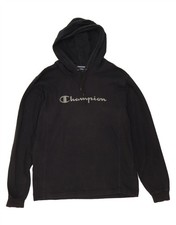 CHAMPION Mens Graphic Hoodie Jumper Large Black Cotton BM07