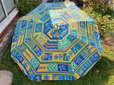 Vintage Garden Tilting Umbrella Parasol Blue / Green / Yellow  Approx 1.6M VGC