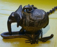2x Asian Antique Hanging Oil Lamps One Peacock One Elephant Both Original & VGC