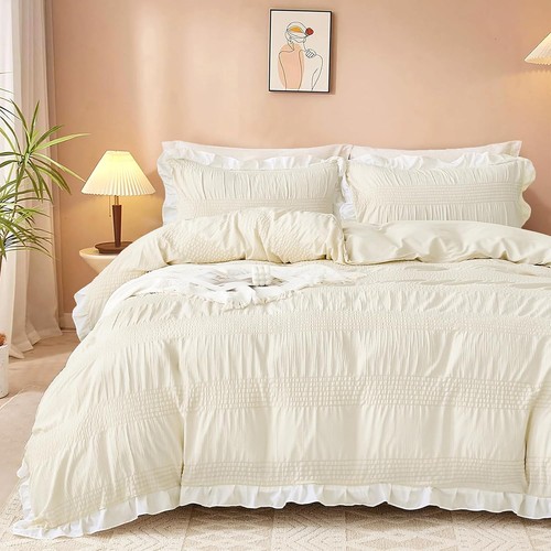 Cream white seersucker duvet - seersucker,