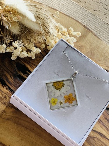 Resin necklace real dried - resin,