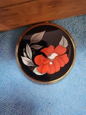 Vintage Stratton England Gold Compact Mirror with Red Floral Design 47#