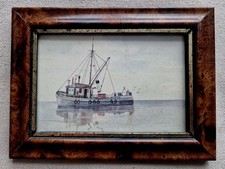 Small Original Framed Watercolour Pacific Fishing Boat "Morning off the Heads" 
