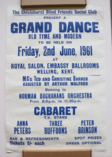 Chislehurst Blind Friends Dance Poster 1961, Embassy Ballrooms, Welling Kent
