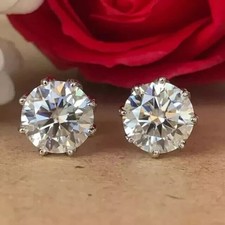2.50Ct Round Lab Grown Diamond 6 Prong Set Women's Stud Earrings 14k White Gold