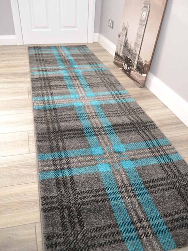 Very long teal blue - teal, hallway