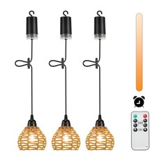 3 Pack Outdoor Battery Operated Chandelier, Small Hanging Rattan Pendant Lights