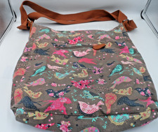 Canvas Crossbody Bag Grey with Birds Hippy, Hobo, Adjustable Strap, VGC Everyday