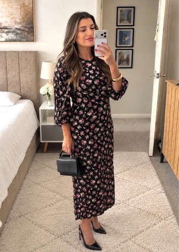 Zara black floral rose pink - floral,