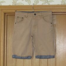 Twisted Soul khaki beige denim turn ups cotton chino shorts embroidered W 30" 