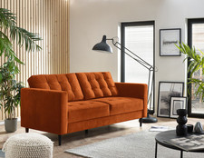 **Seconds** Jolene 3 Seater Sofa in Burnt Orange Velvet Modern Chesterfield