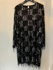 ZARA SIZE XL DESIGNER UNWORN DRESS-BLACK/SILVER SEQUINNED-VERY FIGURE FLATTERING
