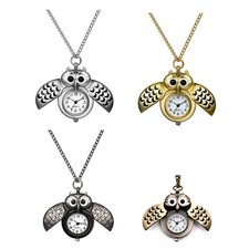 Novelty Owl Arabic Numerals Quartz Pocket Watch Pendant Necklace Chain for Gift