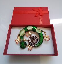 Beautiful Green Jewelled Lizard/ Gecko Brooch / Pin  With Gift Box 