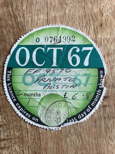 Old vintage tax disc - disc, (austin)