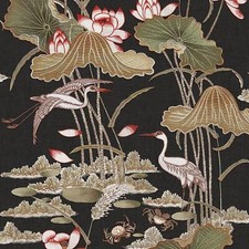 Design ID Black Lotus Pond Wallpaper Crane Lily Pads Textured Paste The Wall