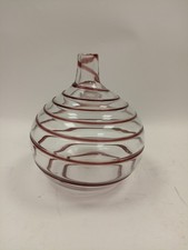 Hand Blown Clear Glass Vase with Red Swirl Design Decorative Art Pre Owned 