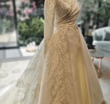 Luxury Ivory Modest Evening Dress for Women Wedding Elegant High Neck Long