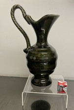 Vintage Olive Green Pitcher Jug Ewer Vase Twisted Handle (19cm tall)