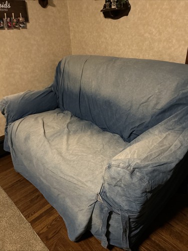 Vintage denim loveseat couch - denim,