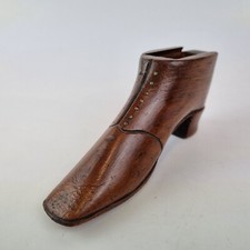 Antique 19thC Treen Snuff Box Form Of A Shoe With Brass Studs 14cm Long