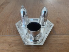 Mappin & Webb Art Deco 3 Piece Silver Plated Condiment/Cruet Set on Tray