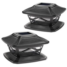 2 x Solar Powered Black LED Outdoor Garden Post Deck Cap Square Fence Lights