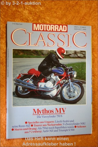 Motorcycle classic mv 750 - classic, 3/92