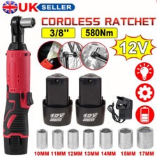 580Nm Electric Cordless Right Ratchet 3/8'' 90 Angle Wrench Power 2x Battery Kit