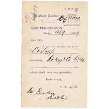 1899 Billhead, Midland Railway; Goods Manager's Office, DERBY