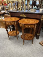 Pair Oval Marquetry Bedside