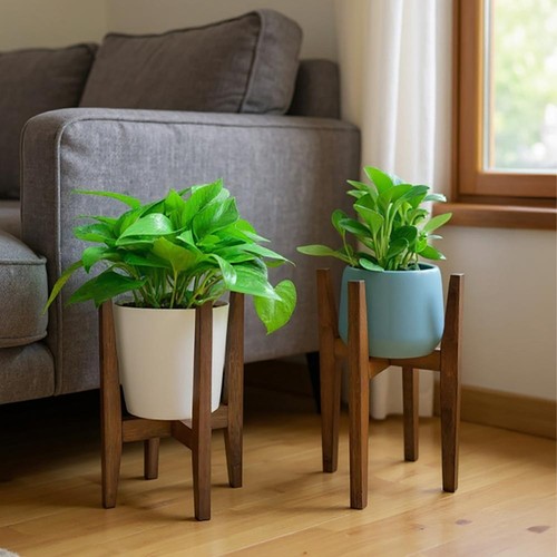 Adjustable wooden plant stand - wooden,