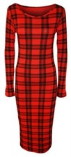 Womens Long Sleeve Printed Midi Dress Ladies Stretch Bodycon Jersey UK 8-26