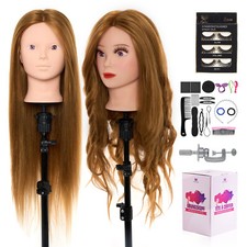 28'' 60% Real Hair Training Head Hairdressing Makeup Mannequin Doll&Braid Set