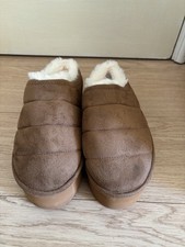 Primark Faux Suede/Fur Flatform Mule Slippers NEW Chestnut Brown UK Size 7/8